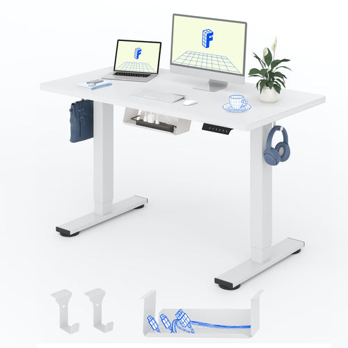 FlexiSpot Höhenverstellbarer Ergonomischer Schreibtisch Basic – 120x60cm Weiss. Rechteckig, weiss. Elektrisch höhenverstellbar für Sitzen/Stehen.