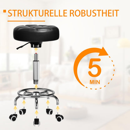 Rollhocker PU Leder Rund Gepolstert Höhenverstellbar Fussstütze - Tinte