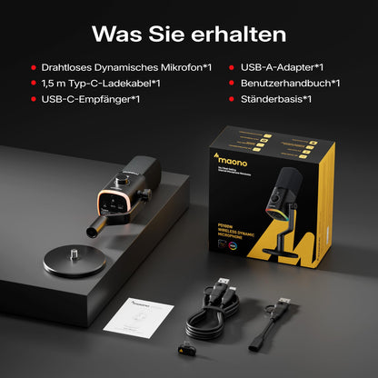 MAONO PD100W Gaming Mikrofon, kabellos 2.4 GHz & USB, schwarz