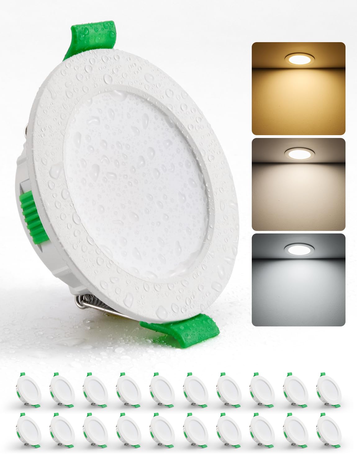 HOMEOW LED Einbaustrahler 20er Set, 4W 230V, IP44, 3 Farbtemperaturen, ultra flache Bauweise