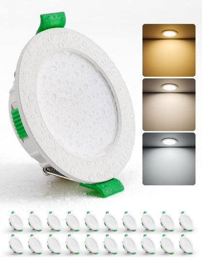 HOMEOW LED Einbaustrahler 20er Set, 4W 230V, IP44, 3 Farbtemperaturen, ultra flache Bauweise
