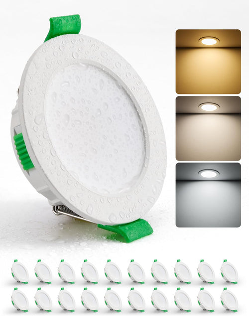 HOMEOW LED Einbaustrahler 20er Set, 4W 230V, IP44, 3 Farbtemperaturen, ultra flache Bauweise