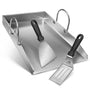 Edelstahl Grillplatte Plancha Set – 40x30 cm mit 2 Spachteln. Rechteckige Edelstahlplatte und zwei Spachtel zum Braten auf dem Grill.