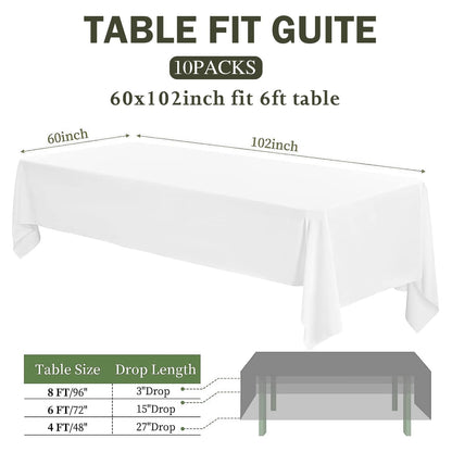 Vnituasr Rechteckig Polyester Tischdecken – 10er-Pack Weiss, 153x260cm