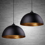 FRIDEKO HOME Pendelleuchte Vintage 2er-Set E27 schwarz-gold Ø30cm, runder Eisenschirm, aussen schwarz, innen gold