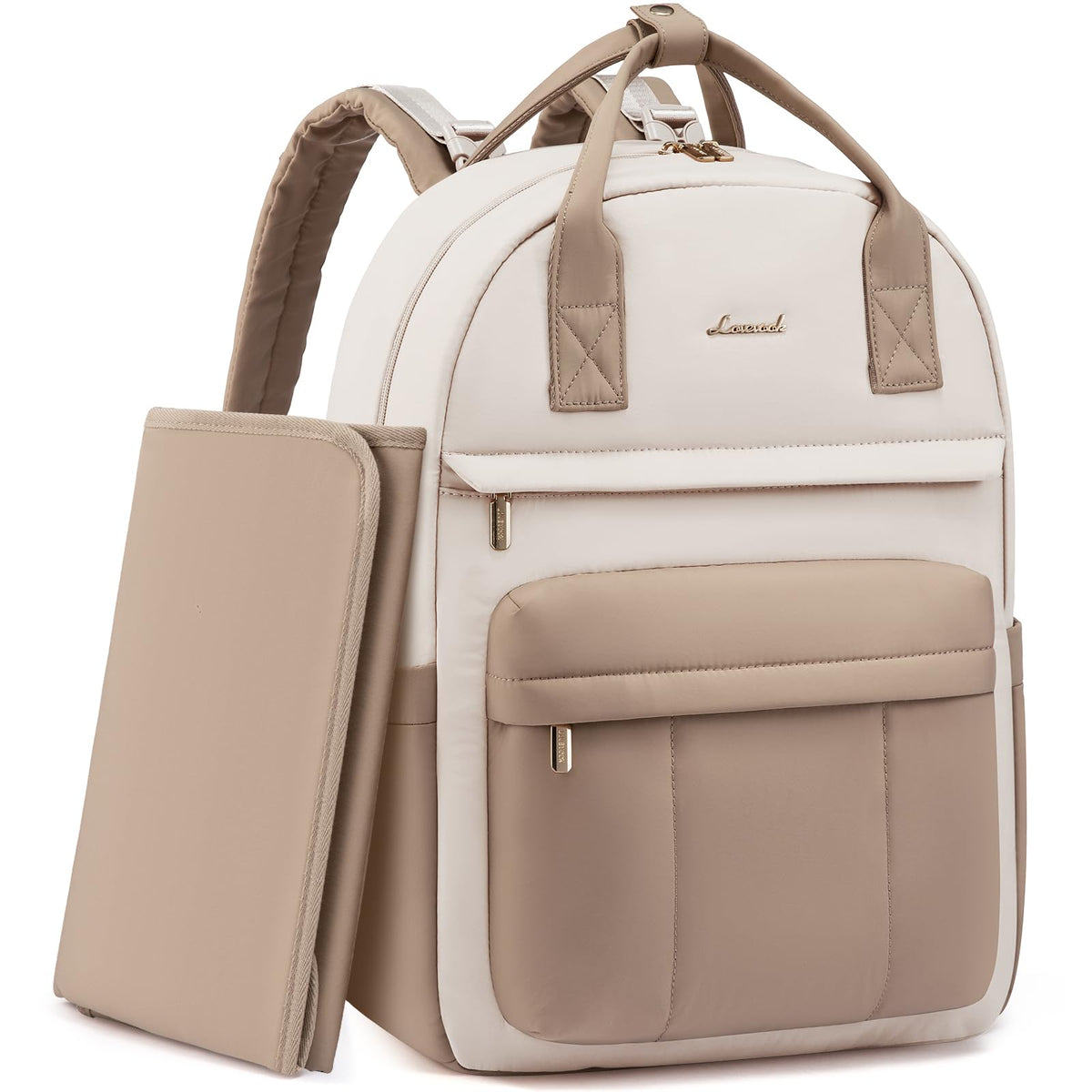 LOVEVOOK Wickelrucksack mit Wickelauflage, Beige-Khaki – Wickeltasche aus gepolsterter Baumwolle