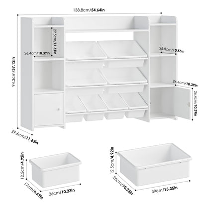 FOREHILL Kinderregal mit 8 Boxen für Spielzeug, Holz – Weiss