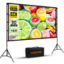 Towond tragbare Beamer Leinwand 100 Zoll 16:9 - Indoor/Outdoor. Weiße, rechteckige Projektionsfläche zur Bildwiedergabe.
