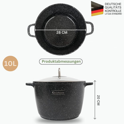 GOLDMANN Aluguss-Kochtopf 28 cm, 10 L, Glasdeckel, induktionsgeeignet