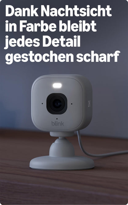 Blink Mini 2K+ Überwachungskamera innen, 2K-Video, Nachtsicht, Weiss