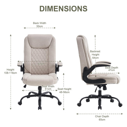 CASTLOVE Ergonomischer Chefsessel - Beige Stoff, klappbar
