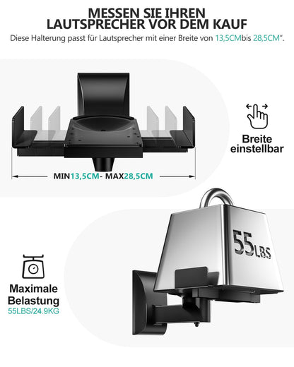 WALI Lautsprecher-Wandhalterung SWM201, 2er-Set, bis 25 kg, Schwarz