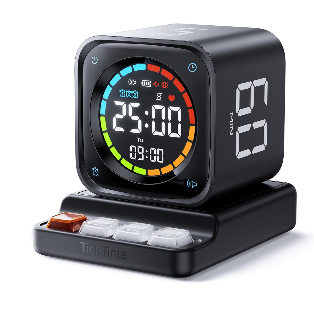 Ticktime TK3 Pomodoro Timer – Würfel-Timer mit Stoppuhr, Schwarz, LED-Display