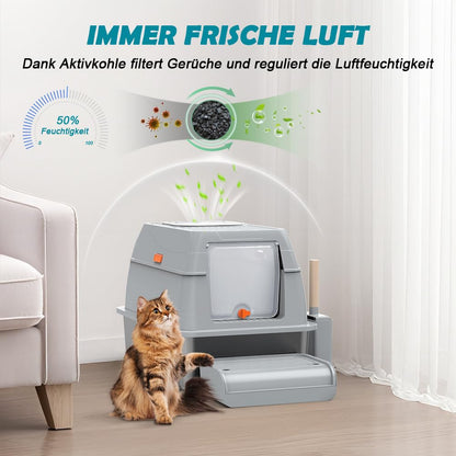 SZEETECH Katzentoilette XL Edelstahl Geschlossen - Grau 60x40cm
