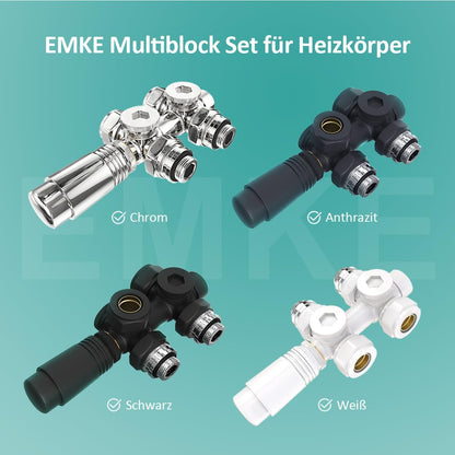 EMKE Multiblock Heizkörper Hahnblock Mittelanschluss mit Thermostat