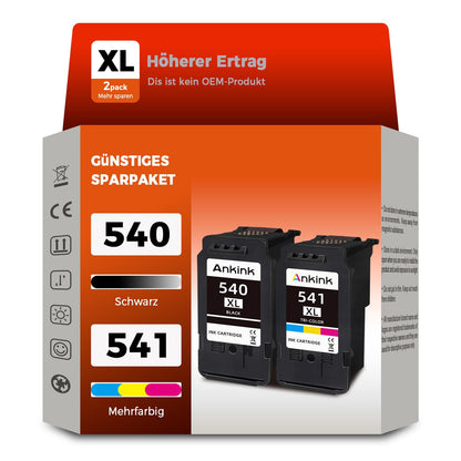 ANKINK Tintenpatronen für Canon PG-540XL CL-541XL, Schwarz + Farbe – 2er-Pack für Tintenstrahldrucker
