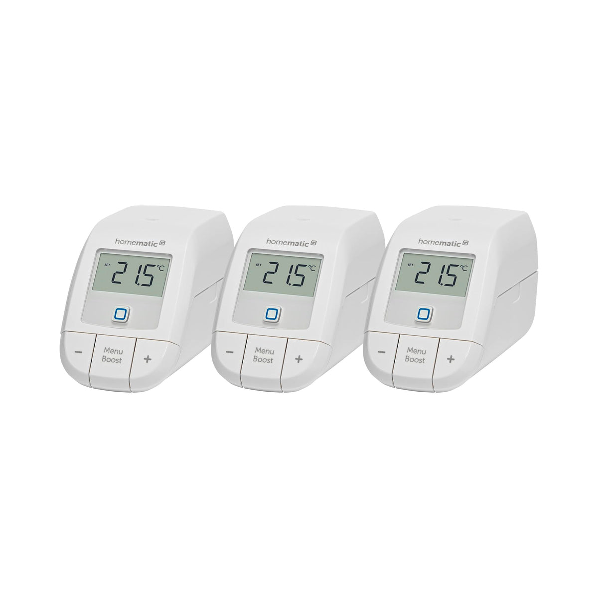 Homematic IP Erweiterungsset Heizen – Basic, 3 Thermostate. Weiße, kompakte Funk-Heizkörperthermostate zur Erweiterung der smarten Raumklima-Regulierung.