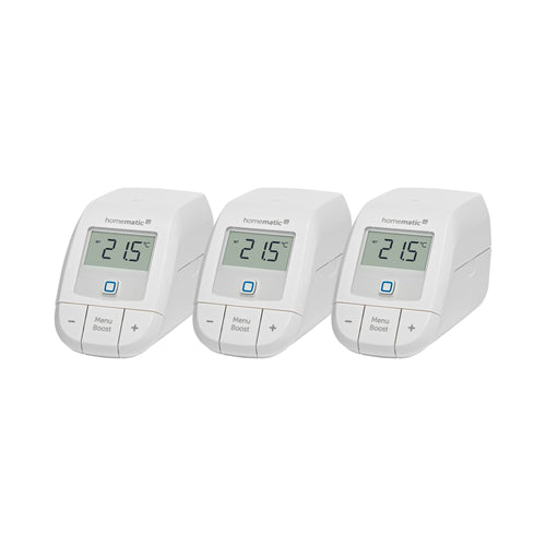 Homematic IP Erweiterungsset Heizen – Basic, 3 Thermostate. Weiße, kompakte Funk-Heizkörperthermostate zur Erweiterung der smarten Raumklima-Regulierung.