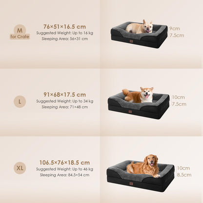 EHEYCIGA Orthopädisches Hundebett Memory Foam, Klein – Grau/Schwarz