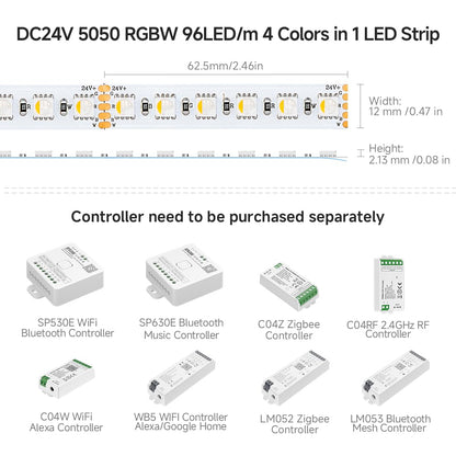 BTF-LIGHTING LED Streifen RGBWW 5050 4in1 RGB+Warmweiss 24 V 5 m IP30