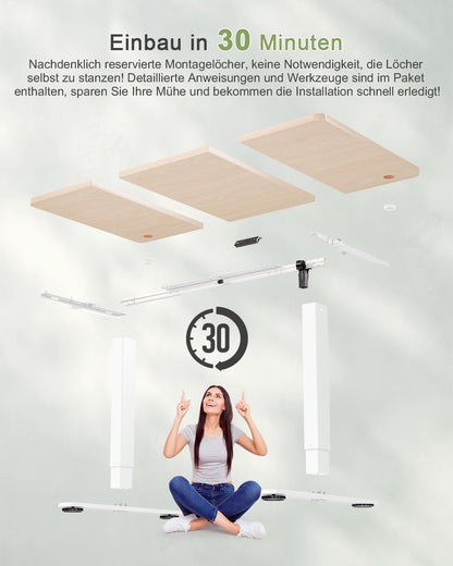 JUMMICO Höhenverstellbarer Schreibtisch Elektrisch – 160x70cm, USB, Beige