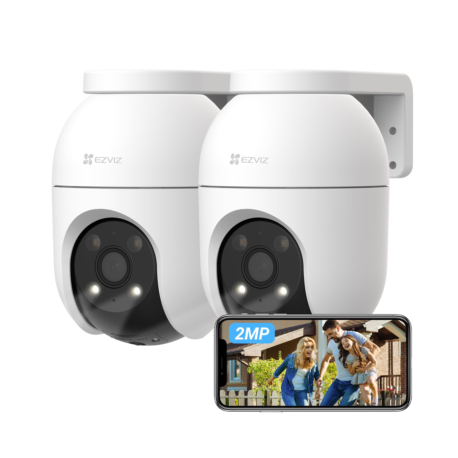 EZVIZ C8c 2MP WLAN Überwachungskamera Aussen 2er Pack: Zwei weiße, schwenkbare IP-Kameras für Videoüberwachung im Aussenbereich.