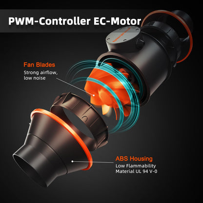 Spider Farmer Inline-Rohrventilator 100mm EC WiFi Temp/Feucht