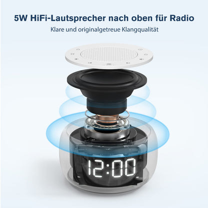 BUFFBEE RS 11 Radiowecker mit UKW-Radio, Nachtlicht und Dimmer, Weiss