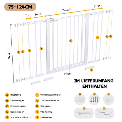 LAOYE Treppenschutzgitter BG-06, 92 cm hoch, 75-124 cm, ohne Bohren