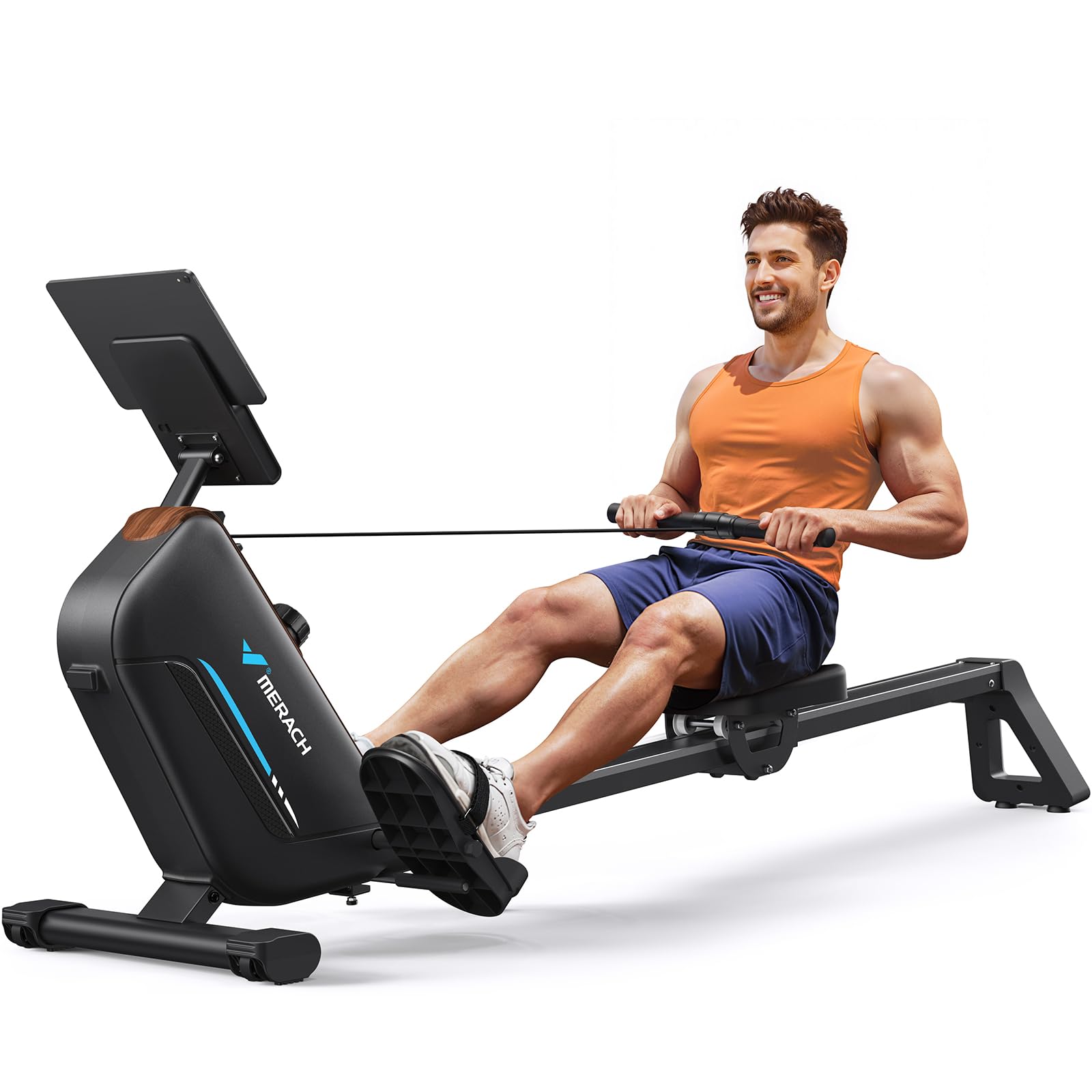 MERACH R15B2 Rudergerät – Magnetisch Leise für Zuhause. Längliches Sportgerät mit Sitzschiene, Griff. Für Herz-Kreislauf- und Ganzkörpertraining.