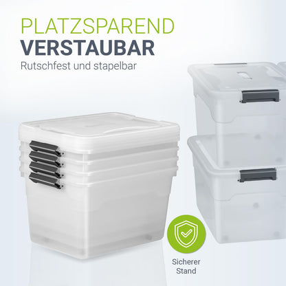 Juskys Aufbewahrungsboxen 60L – 4er Set, transparent & stapelbar