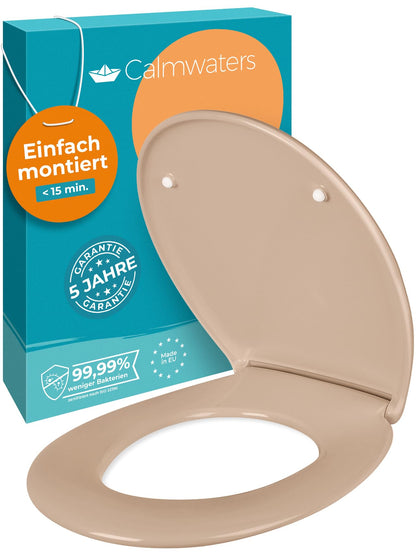 Calmwaters Premium WC-Sitz mit Absenkautomatik, antibakteriell, Beige, ovaler Toilettendeckel aus Duroplast