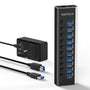 RSHTECH USB 3.0 Hub aktiv 10-Port Aluminium mit 36W Netzteil, RSH-A10 – Einzelschalter, blaue LED