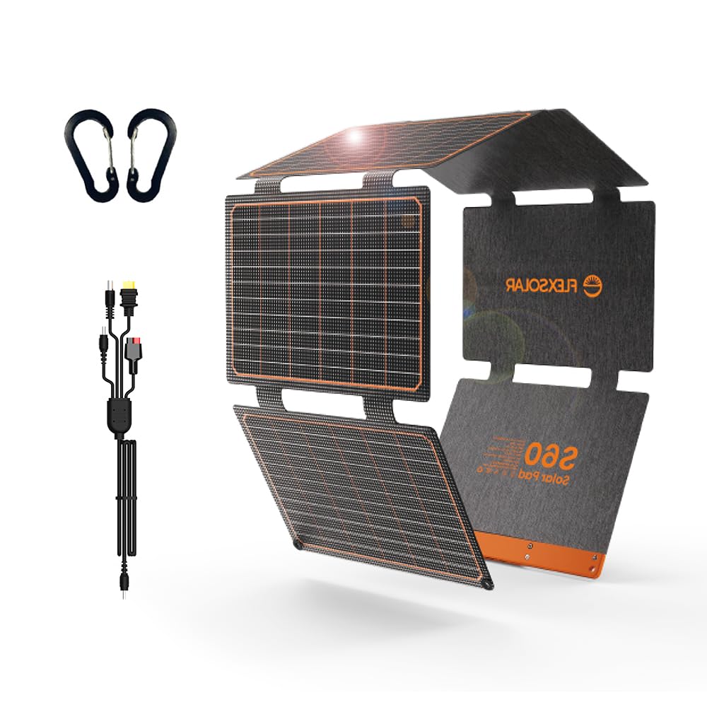 Flexsolar Solarladegerät 60W - Faltbar Wasserdicht IP67. Dunkle, faltbare Solarmodule laden Mobilgeräte unterwegs.