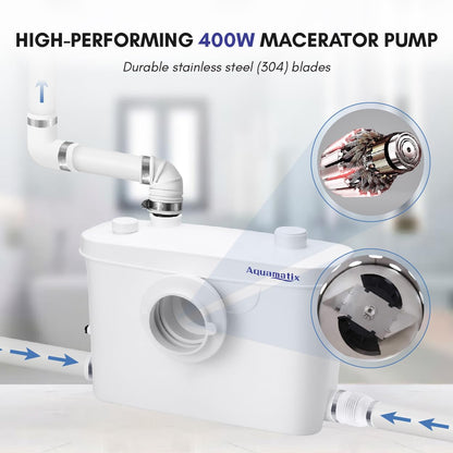 Aquamatix Hebeanlage 400W Sanitäre Abwasserpumpe 3 Einlässe, 6.5m