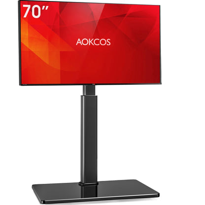 AOKCOS TV Bodenständer neigbar schwenkbar 32-70 Zoll - Schwarz, schlanke Säule hält TVs, ermöglicht Neigen und Schwenken.