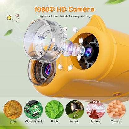 Temodu 2-in-1 Mikroskop und Fernglas für Kinder mit Display, Orange