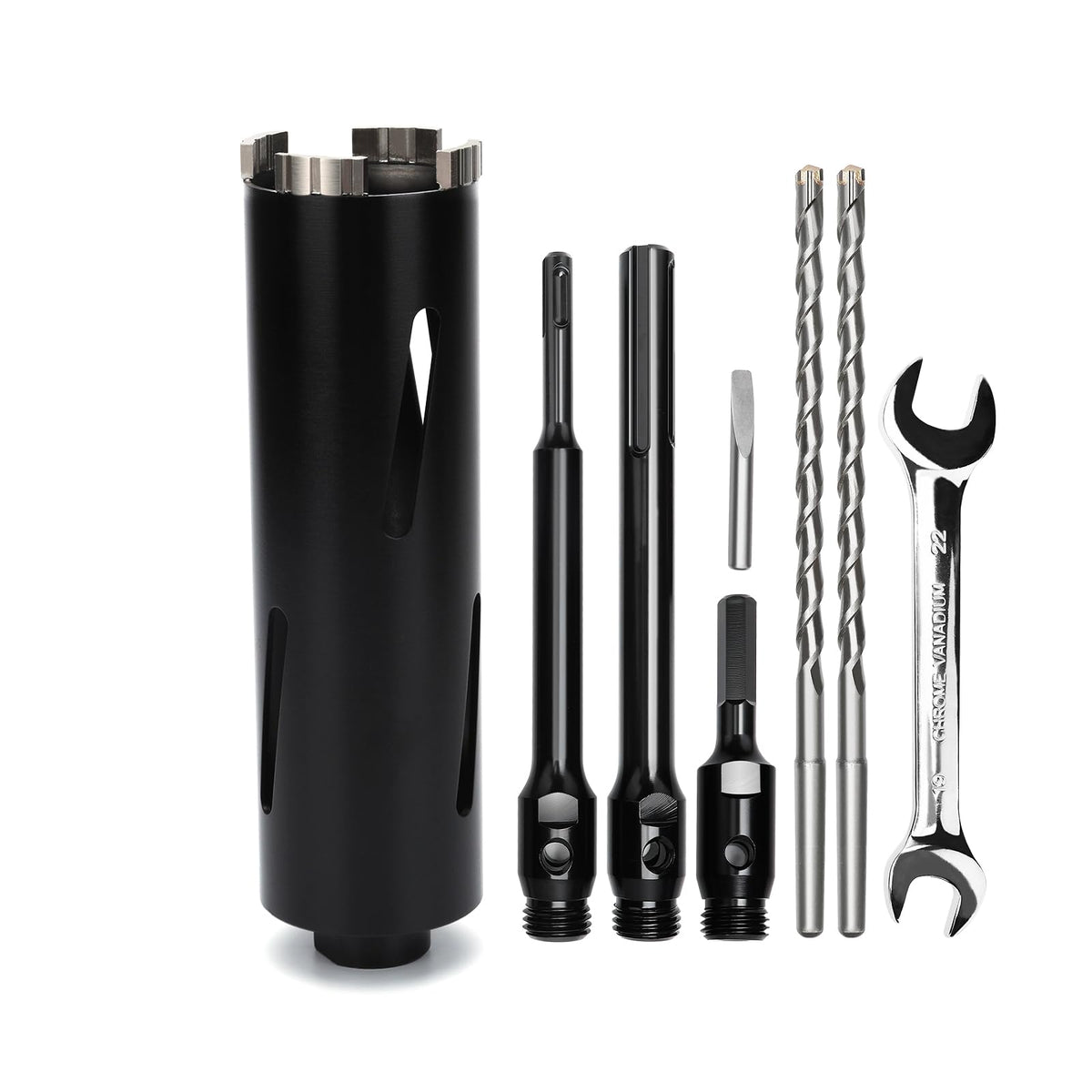 MOXPIFY Bohrkrone 50 mm Set mit SDS-plus, SDS-max und Sechskantschaft, M22-Aufnahme und Zentrierbohrer