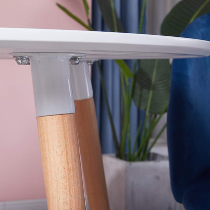 H.J WeDoo Esstisch rund 80 cm, MDF Tischplatte weiss, Buchenholz Beine