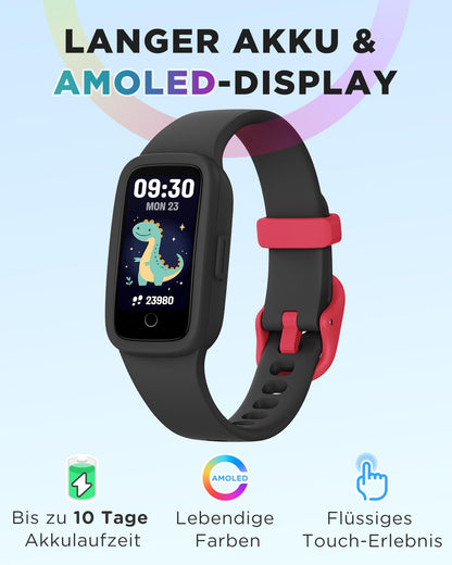 BIGGERFIVE Vigor 3 Kinder-Fitnessuhr mit AMOLED-Display, Schwarz