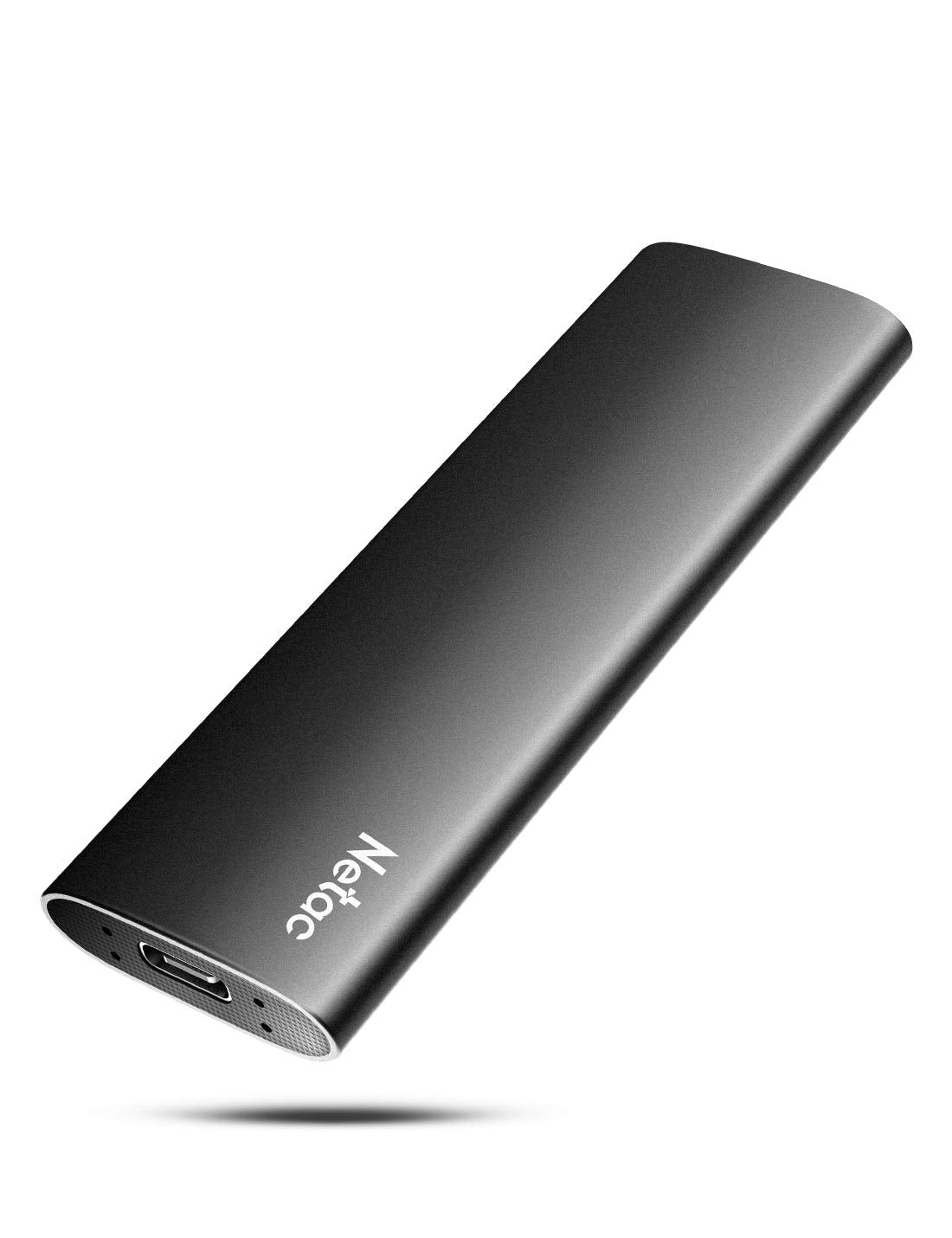 Netac 1TB Externe SSD - USB 3.2 Gen 2 USB C Aluminium. Rechteckige silberne SSD für schnellen Datentransfer.