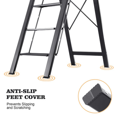 KINGRACK Stufenleiter 5 Stufen klappbar, Aluminium, 150 kg, Schwarz