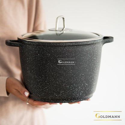 Goldmann Aluguss Kochtopf 24 cm, 6,2 l, induktionsgeeignet, Glasdeckel