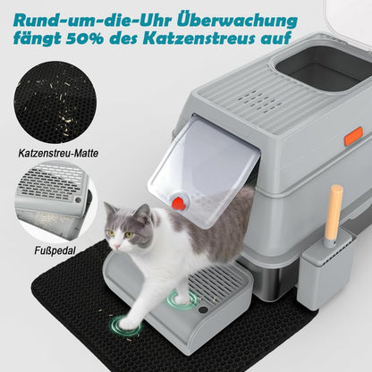 SZEETECH Katzentoilette XL Edelstahl Geschlossen - Grau 60x40cm
