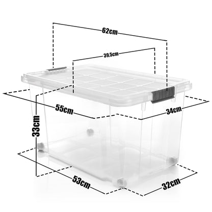 BigDean 4er-Set 60L Stapelbox – Transparent & Rollbar
