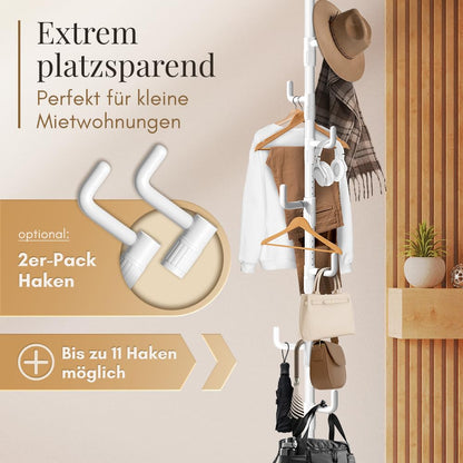 LOBUX Garderobenständer Teleskop, 5 Haken, weiss, 110-310 cm