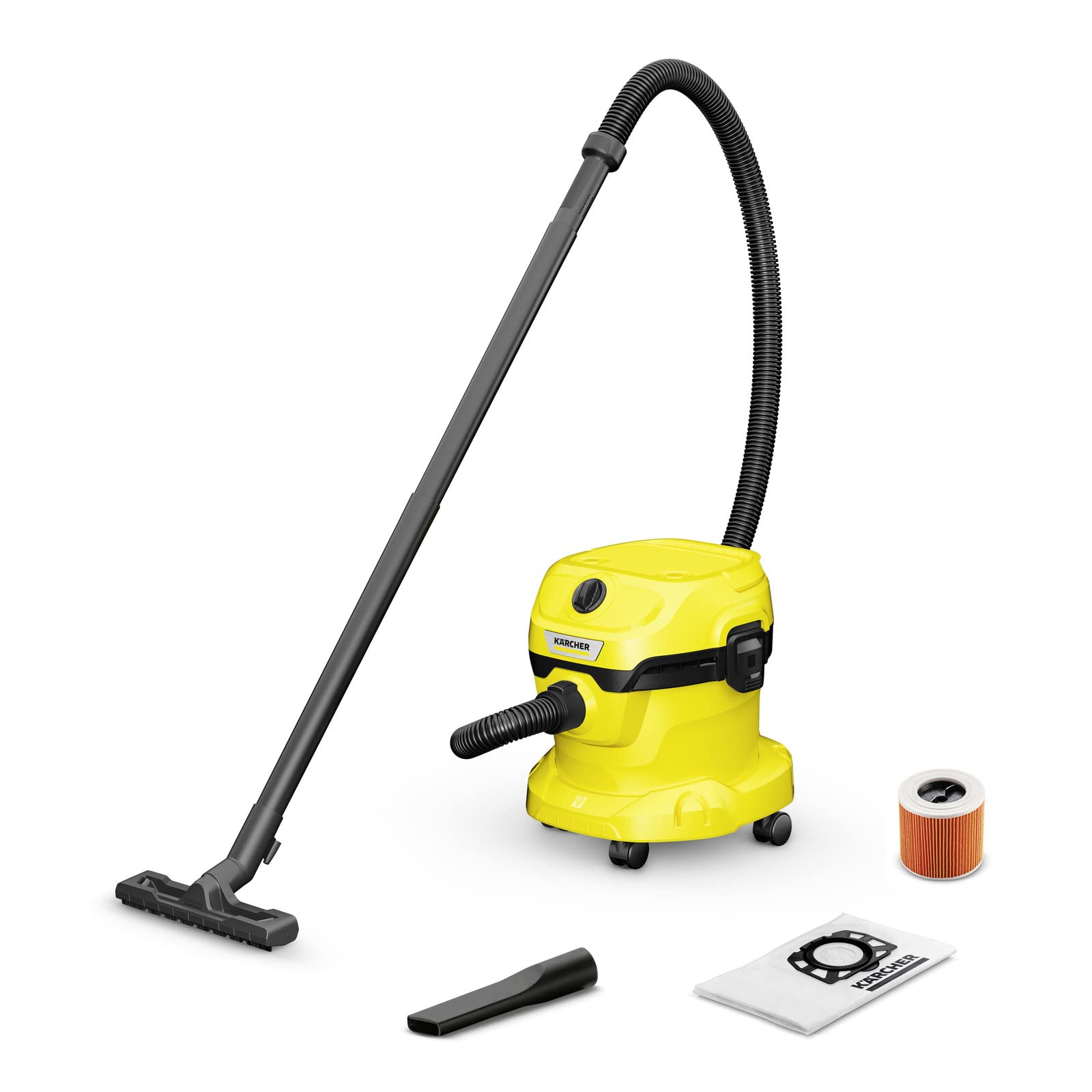 Kärcher WD 2 Plus V-12/4/18/C Nass-/Trockensauger 12L, kompakter, gelb-schwarzer Behältersauger. Saugt effektiv nassen und trockenen Schmutz.