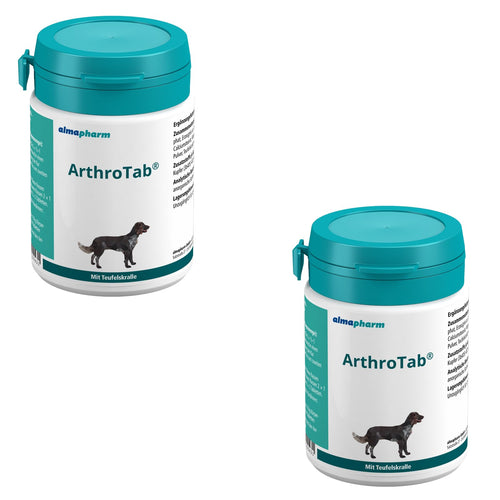 Almapharm ArthroTab Gelenk-Ergänzungsfuttermittel Hunde Doppelpack: Braune Kautabletten zur Unterstützung der Gelenkfunktion für Hunde.