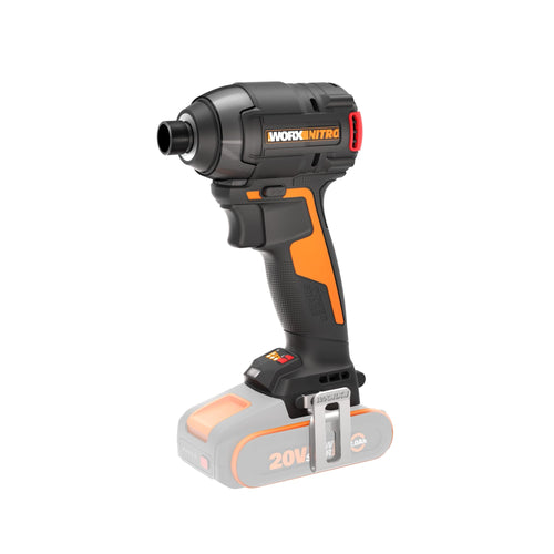 WORX Nitro Akku-Schlagschrauber 20V WX265.9 - Ohne Akku. Orange-schwarzes Pistolengehäuse. Löst und zieht Schrauben mit hohem Drehmoment an, ideal für Radwechsel.
