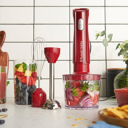 Russell Hobbs Desire 3-in-1 Stabmixer Rot mit Zerkleinerer, 27142-56